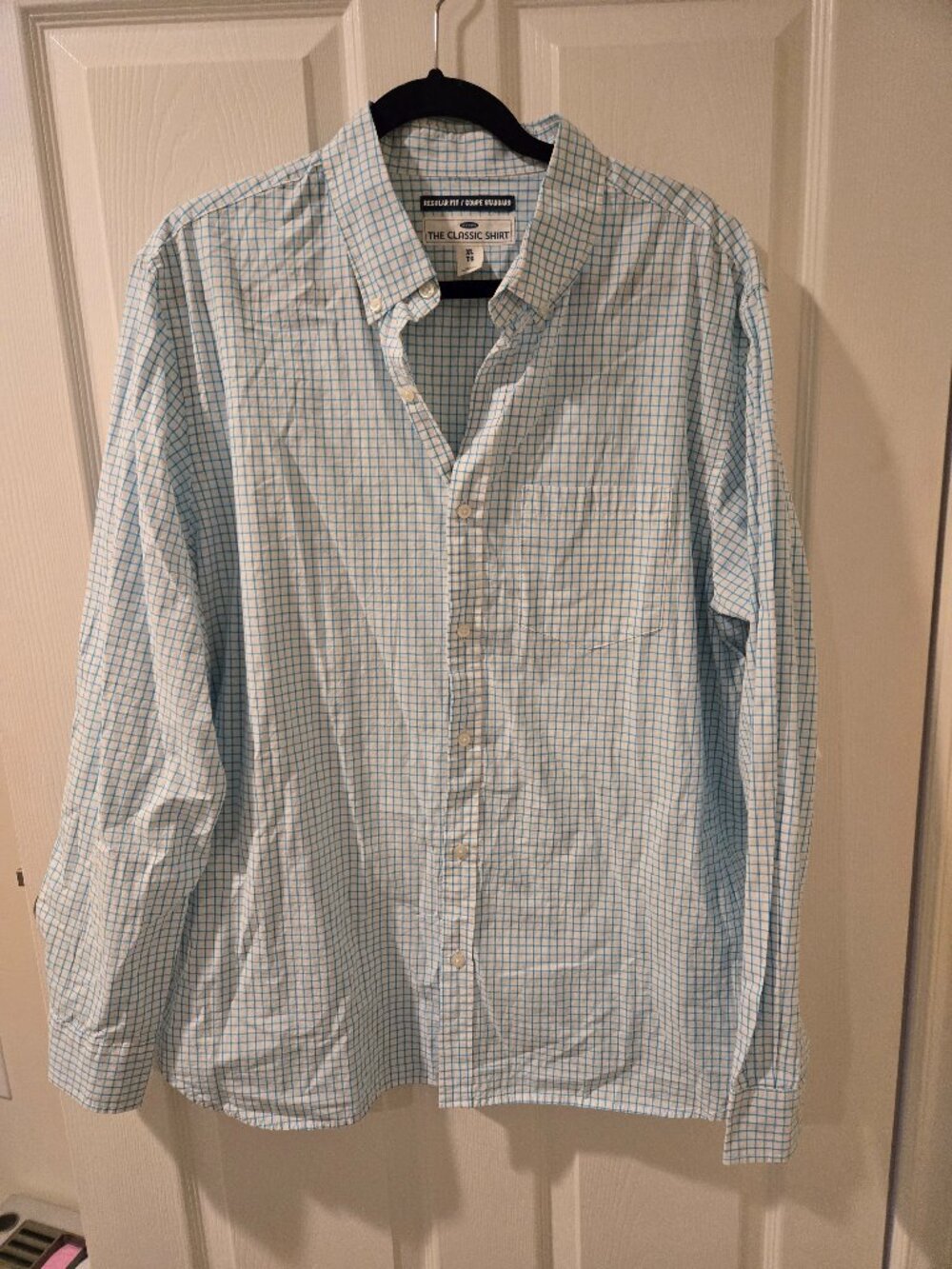 NWT Old Navy Windowpane Blue White Button Down Shirt XL